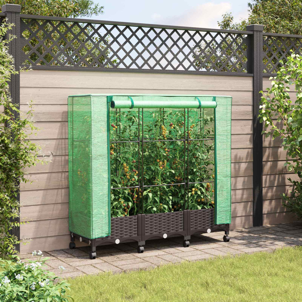 Garden Planter with Greenhouse Cover&Wheels PP with Wheels Height 123 cm Brown 120 cm