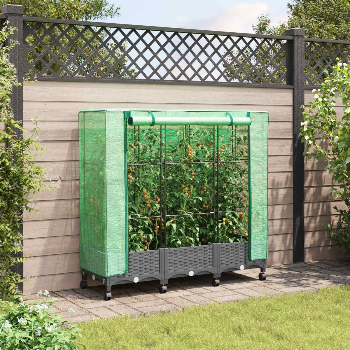 Garden Planter with Greenhouse Cover&Wheels PP with Wheels Height 123 cm Light grey 120 cm