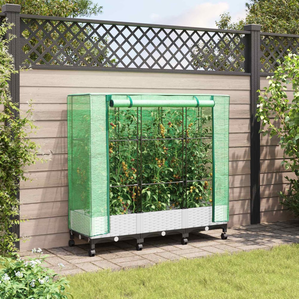 Garden Planter with Greenhouse Cover&Wheels PP with Wheels Height 123 cm White 120 cm