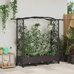 Raised Bed with Trellis and Roof PP Brown with Curved Roof (2 Side trellis) on Wheels 169 cm 129 cm