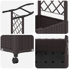 Raised Bed with Trellis and Roof PP Brown with Curved Roof (2 Side trellis) on Wheels 164 cm 144 cm