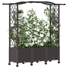 Raised Bed with Trellis and Roof PP Brown with Curved Roof (2 Side trellis) on Wheels 164 cm 144 cm