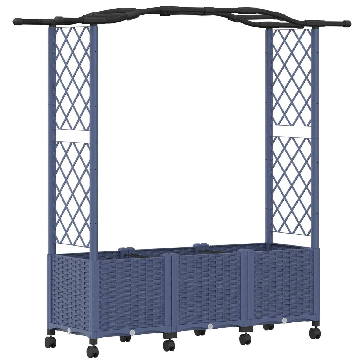 Raised Bed with Trellis and Roof PP Grey with Curved Roof (2 Side trellis) on Wheels 164 cm 144 cm