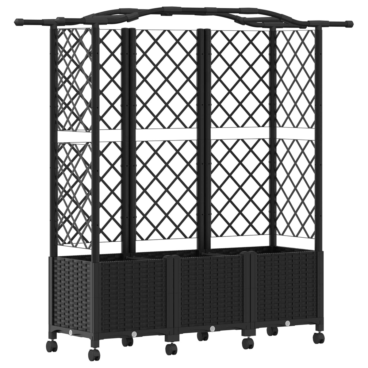 Raised Bed with Trellis and Roof PP Black with Curved Roof (3 Side trellis) on Wheels 163 cm 144 cm