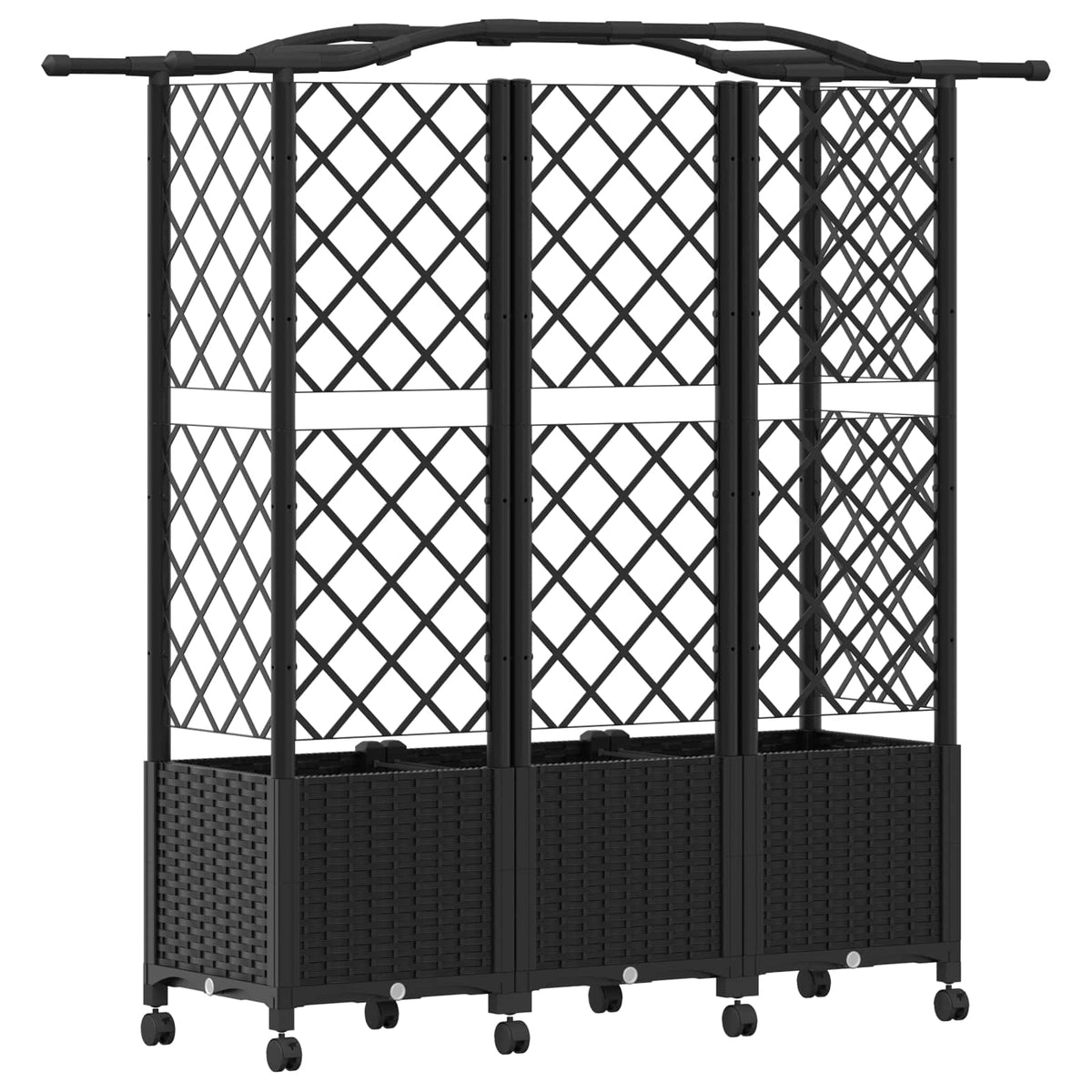 Raised Bed with Trellis and Roof PP Black with Curved Roof (3 Side trellis) on Wheels 163 cm 144 cm