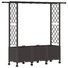 Raised Bed with Trellis and Roof PP Brown with Flat Roof (2 Side trellis) on Wheels 162.5 cm 142 cm