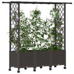 Raised Bed with Trellis and Roof PP Brown with Flat Roof (2 Side trellis) on Wheels 162.5 cm 142 cm