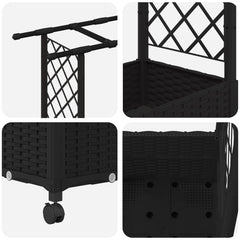 Raised Bed with Trellis and Roof PP Black with Flat Roof (2 Side trellis) on Wheels 162.5 cm 142 cm