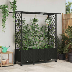 Raised Bed with Trellis and Roof PP Black with Flat Roof (2 Side trellis) on Wheels 162.5 cm 142 cm