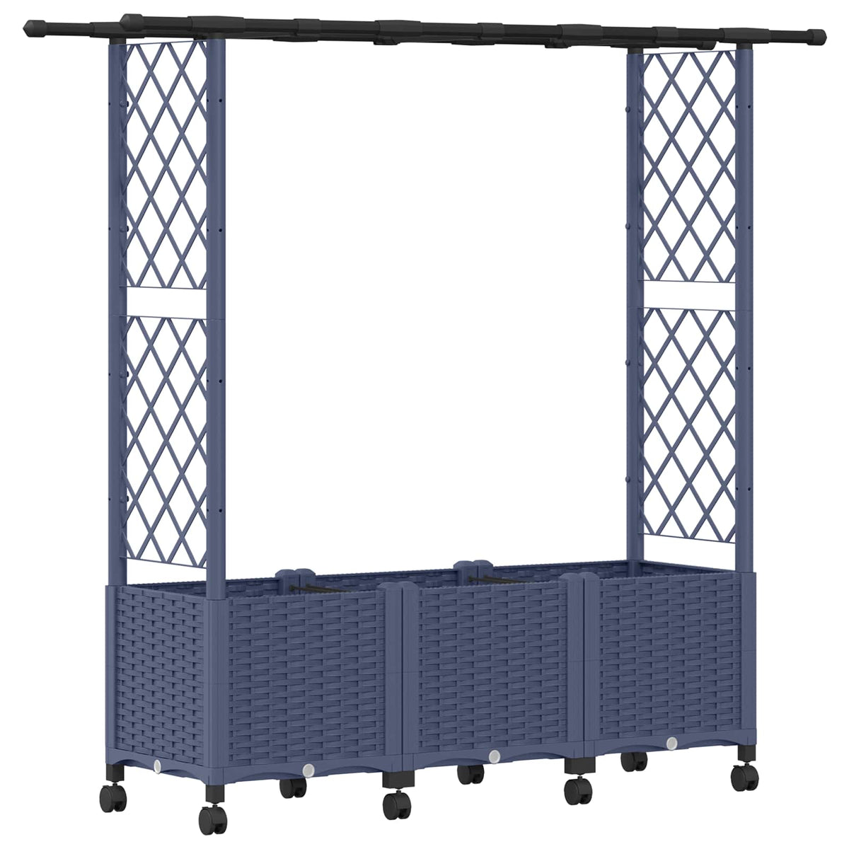 Raised Bed with Trellis and Roof PP Grey with Flat Roof (2 Side trellis) on Wheels 162.5 cm 142 cm
