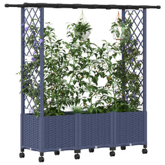 Raised Bed with Trellis and Roof PP Grey with Flat Roof (2 Side trellis) on Wheels 162.5 cm 142 cm