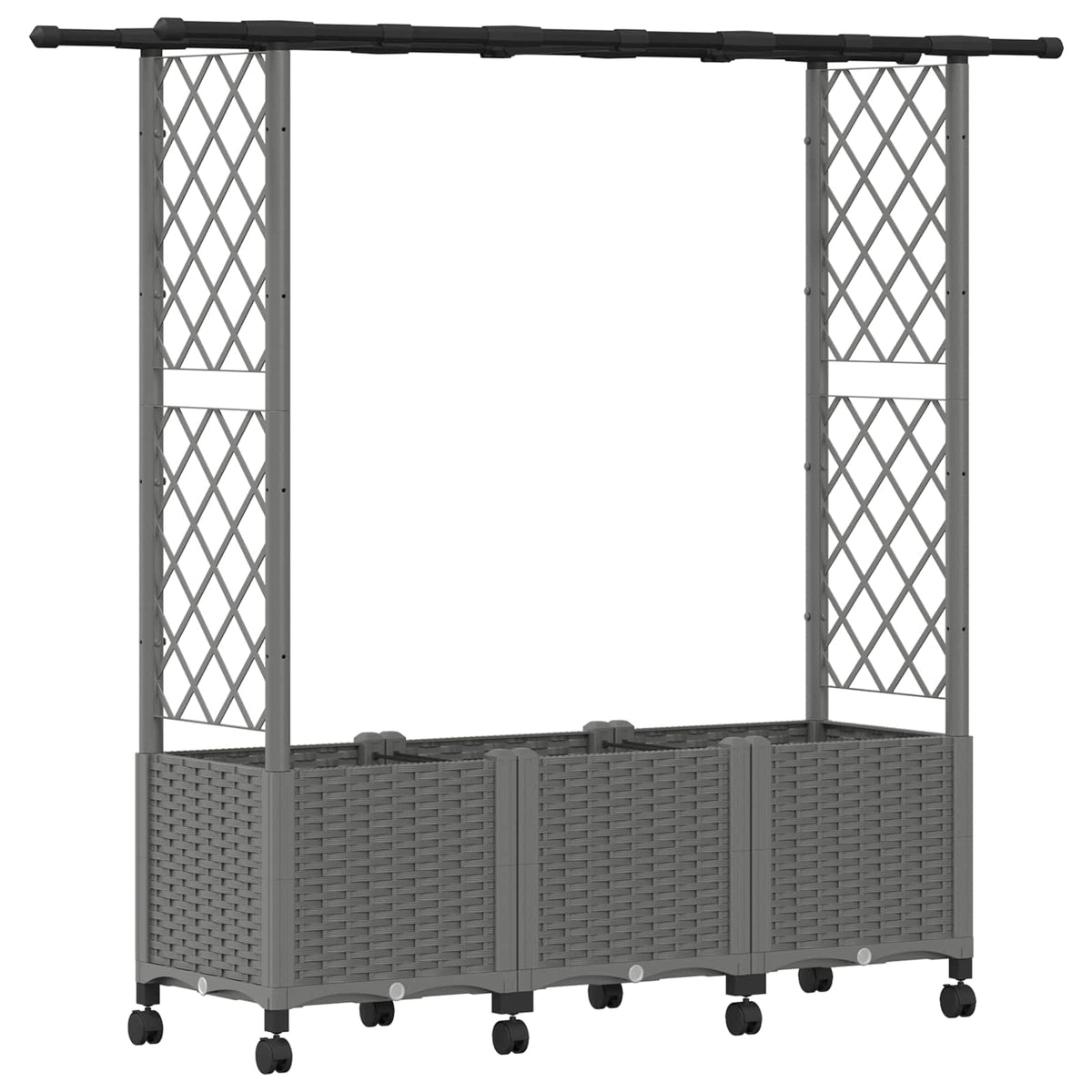 Raised Bed with Trellis and Roof Light Grey with Flat Roof (2 Side trellis) on Wheels 162.5 cm 142 cm