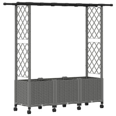 Raised Bed with Trellis and Roof Light Grey with Flat Roof (2 Side trellis) on Wheels 162.5 cm 142 cm
