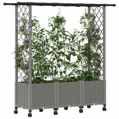 Raised Bed with Trellis and Roof Light Grey with Flat Roof (2 Side trellis) on Wheels 162.5 cm 142 cm