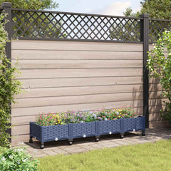 Garden Planter 40 x 40 x 29 cm PP with Wheels Blue Grey 160 x 40 x 23 cm