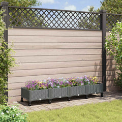 Garden Planter 40 x 40 x 29 cm PP with Wheels Light Grey 160 x 40 x 23 cm