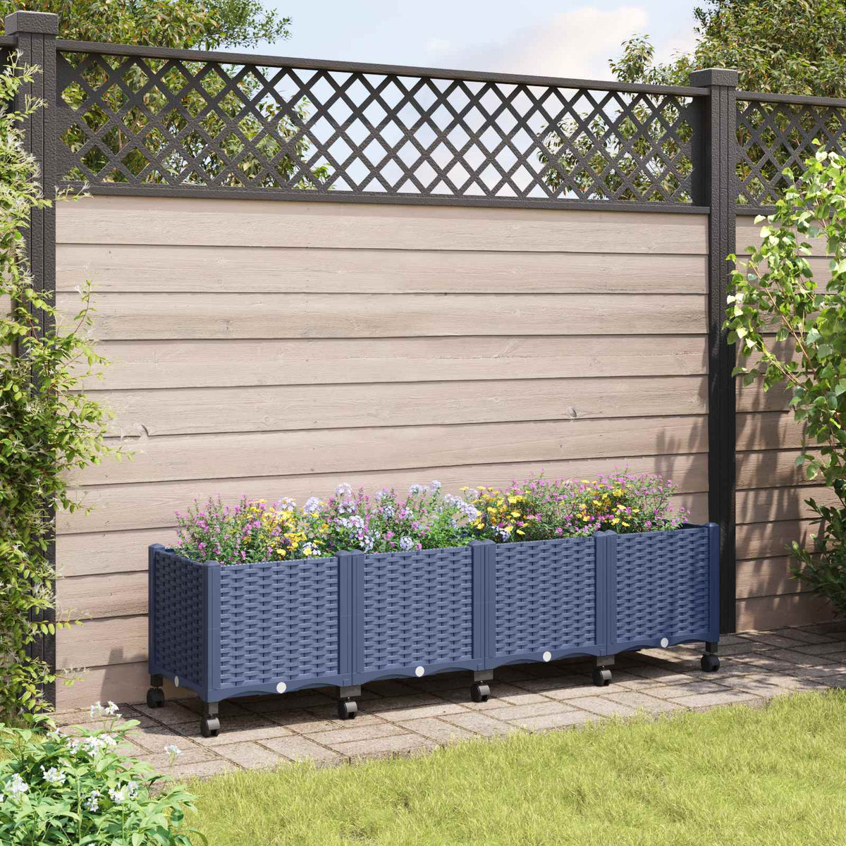 Garden Planter 40 x 40 x 29 cm PP with Wheels Blue Grey 160 x 40 x 38 cm