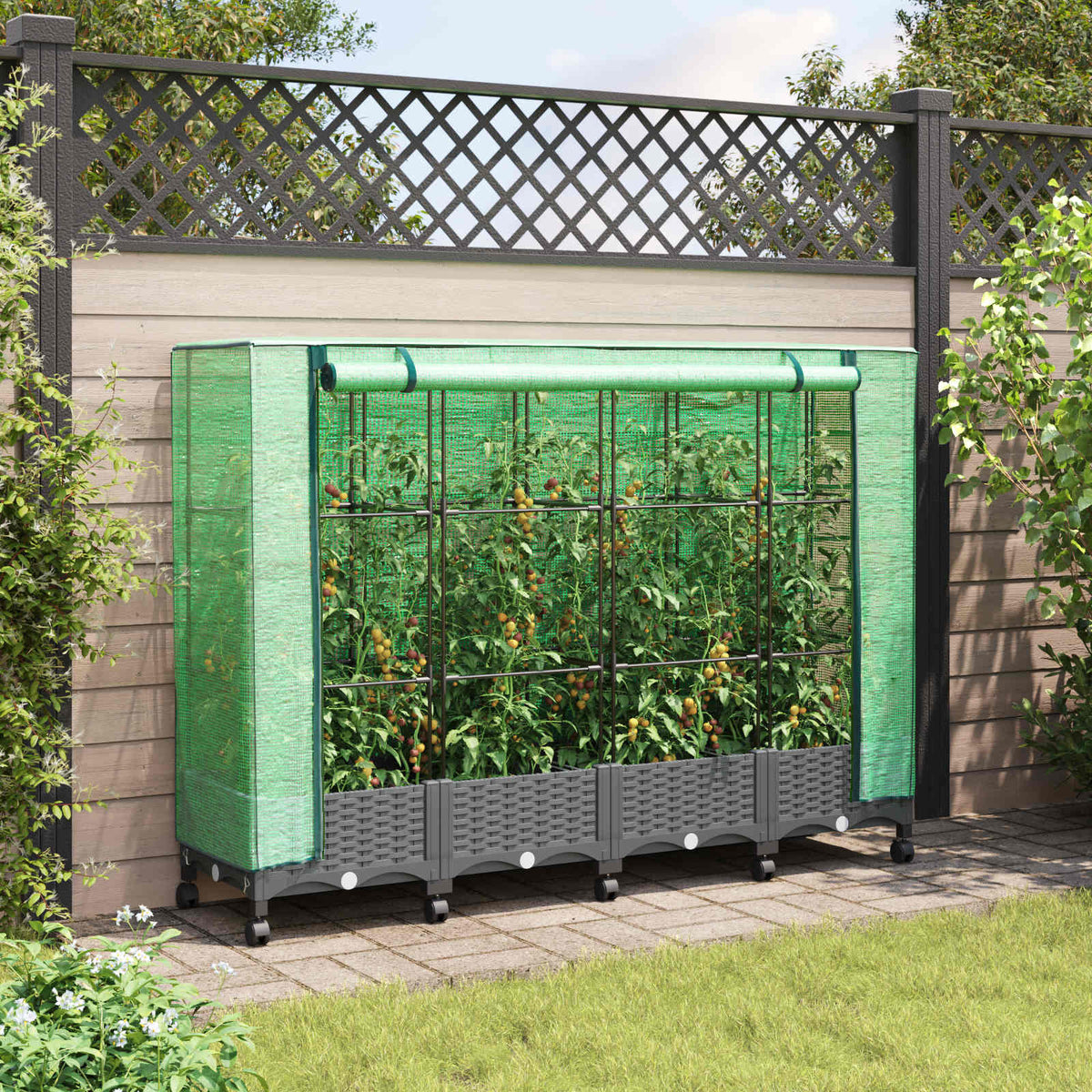 Garden Planter with Greenhouse Cover&Wheels PP with Wheels Height 123 cm Light grey 160 cm
