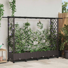 Raised Bed with Trellis and Roof PP Brown with Flat Roof (2 Side trellis) on Wheels 203 cm 127 cm