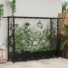 Raised Bed with Trellis and Roof PP Black with Flat Roof (2 Side trellis) on Wheels 203 cm 127 cm