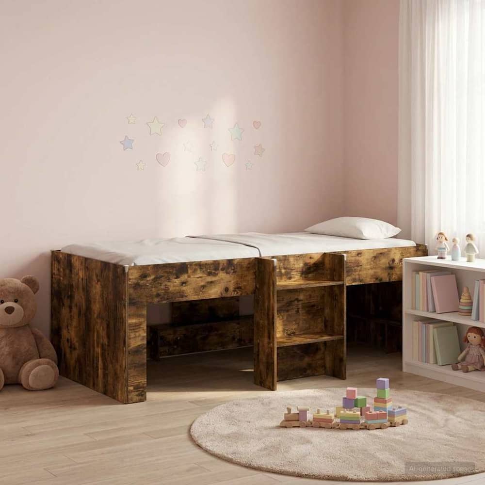 Kids' High Bed Frame 90 x 200 cm Engineered Wood Smoked oak