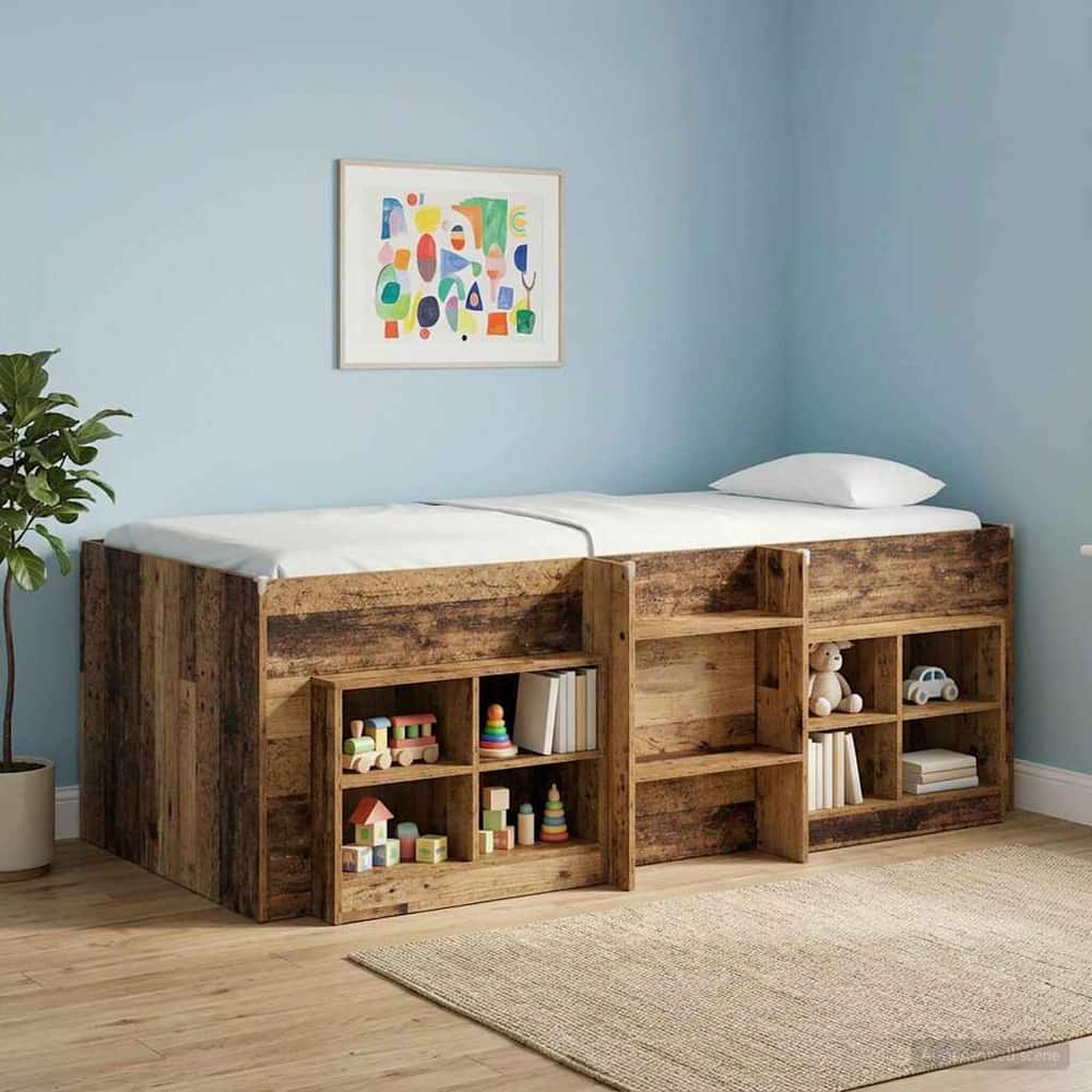 Kids' High Bed Frame 90 x 200 cm Engineered Wood Old wood