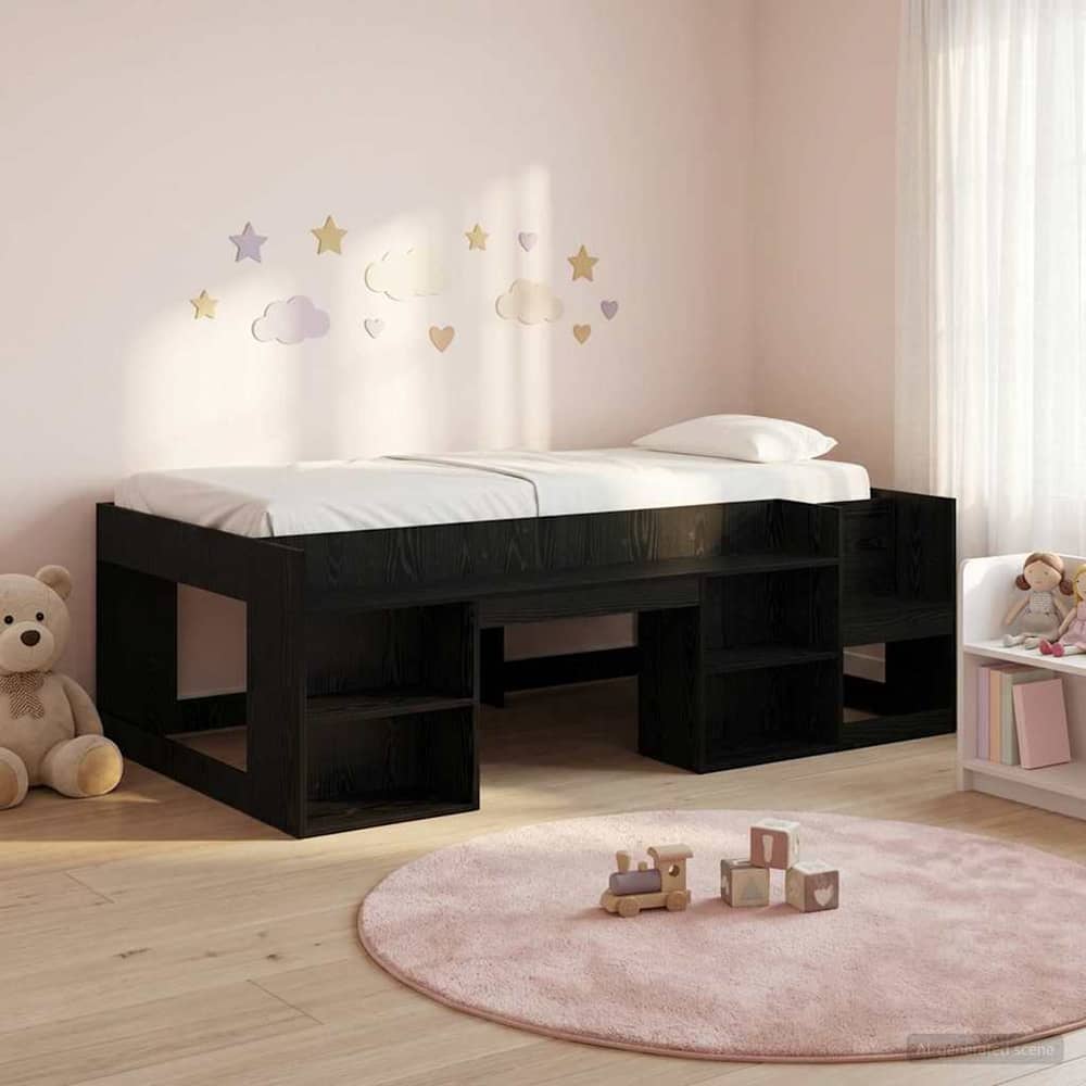Kids' Bed Frame 90 x 200 cm Engineered Wood Black oak
