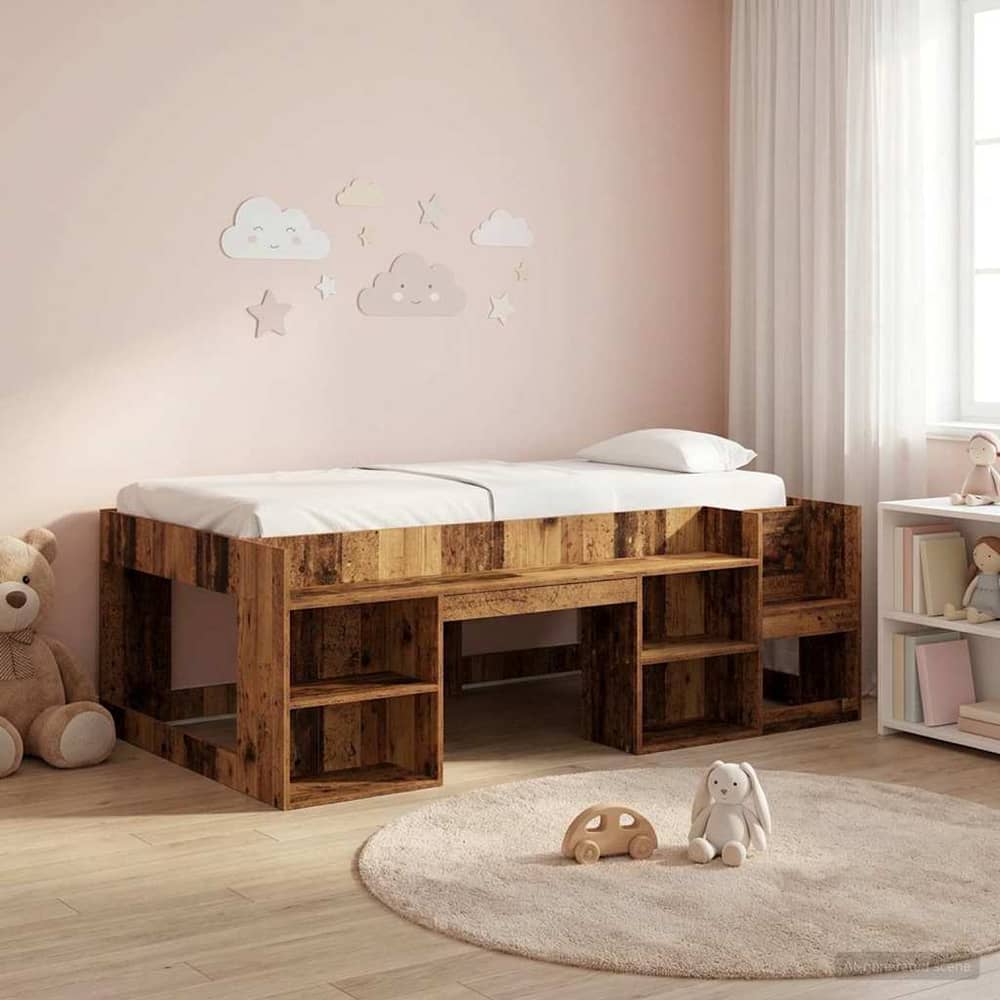 Kids' Bed Frame 90 x 200 cm Engineered Wood Old wood