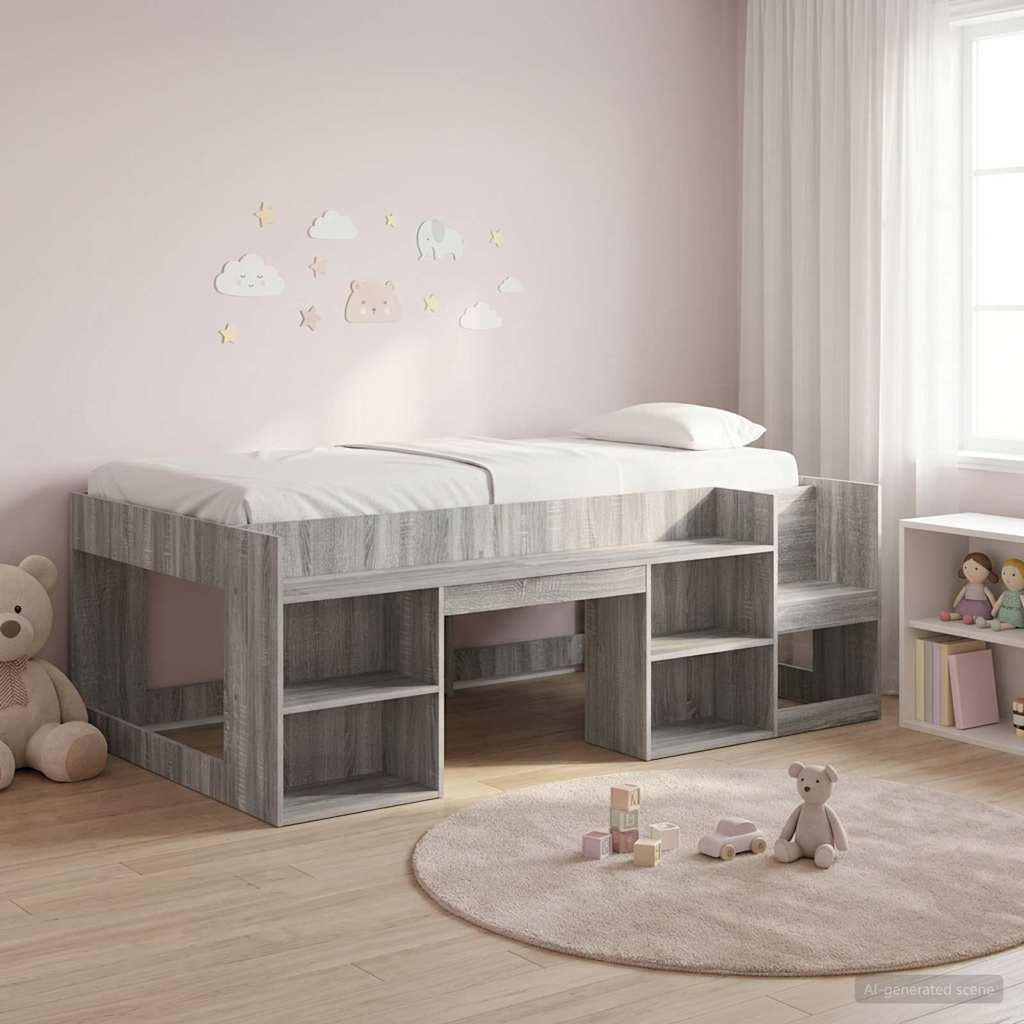 Kids' Bed Frame Engineered Wood Length 190 cm Grey sonoma 90 cm