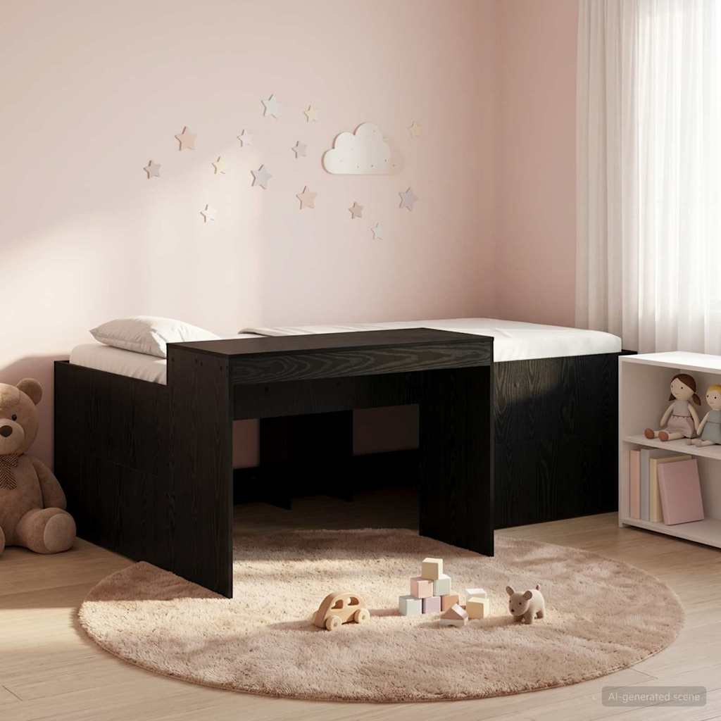 Kids' High Bed Frame with Desk Length 190 cm Black 90 cm