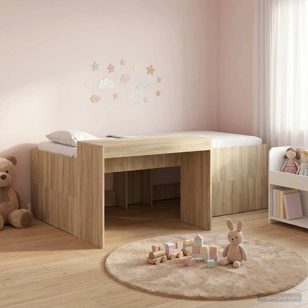 Kids' High Bed Frame with Desk Length 190 cm Sonoma oak 90 cm