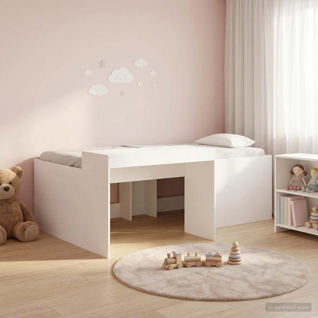 Kids' High Bed Frame with Desk Length 190 cm White 75 cm