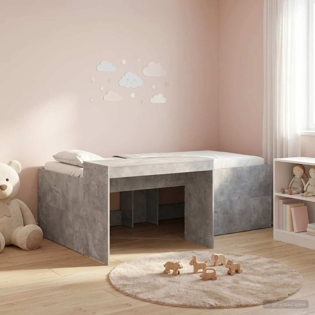 Kids' High Bed Frame with Desk Length 190 cm Concrete grey 75 cm