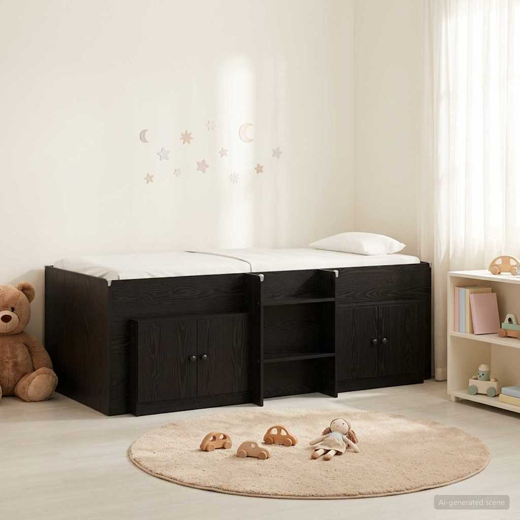 Loft Bed Frame with Cabinet 3 pcs Engineered Wood Black