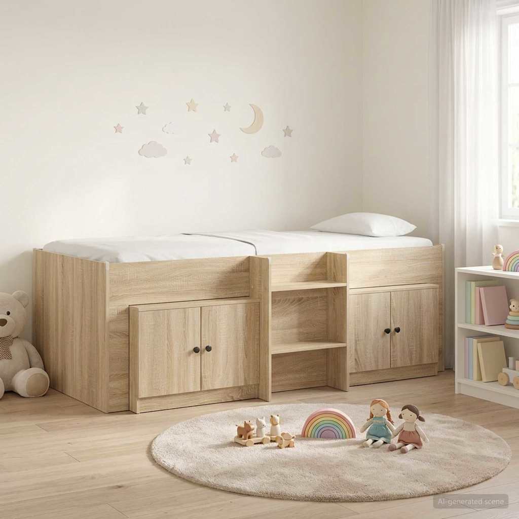 Loft Bed Frame with Cabinet 3 pcs Engineered Wood Sonoma oak