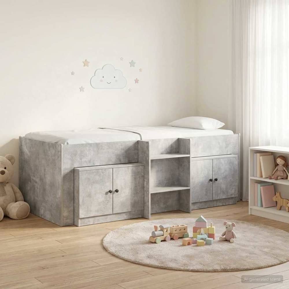 Loft Bed Frame with Cabinet 3 pcs Engineered Wood Concrete grey