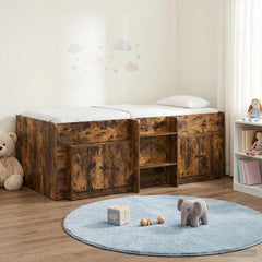 Loft Bed Frame with Cabinet 3 pcs Engineered Wood Smoked oak