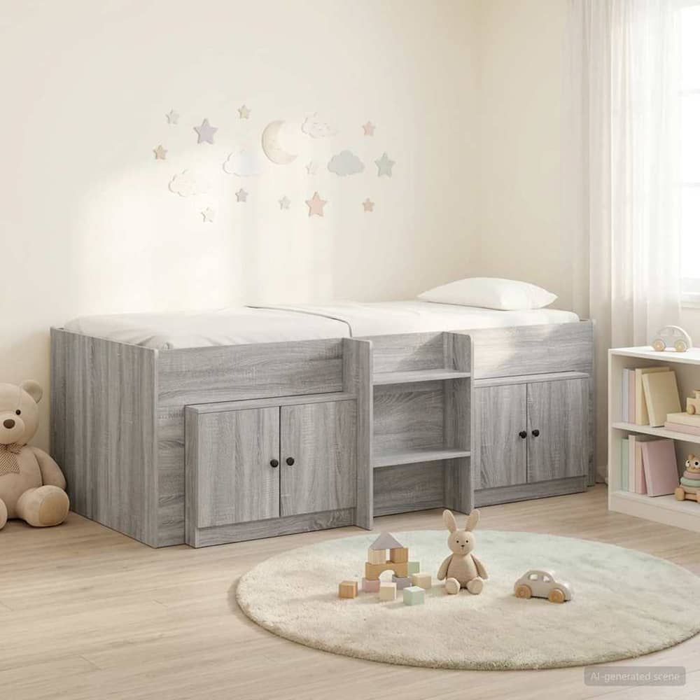 Loft Bed Frame with Cabinet 3 pcs Engineered Wood Grey sonoma