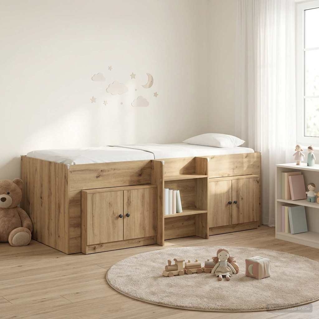 Loft Bed Frame with Cabinet 3 pcs Engineered Wood Artisan oak
