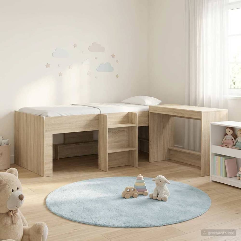 Kids' High Bed Frame with Desk 2 pcs Engineered Wood Sonoma oak