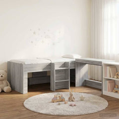 Kids' High Bed Frame with Desk 2 pcs Engineered Wood Grey sonoma