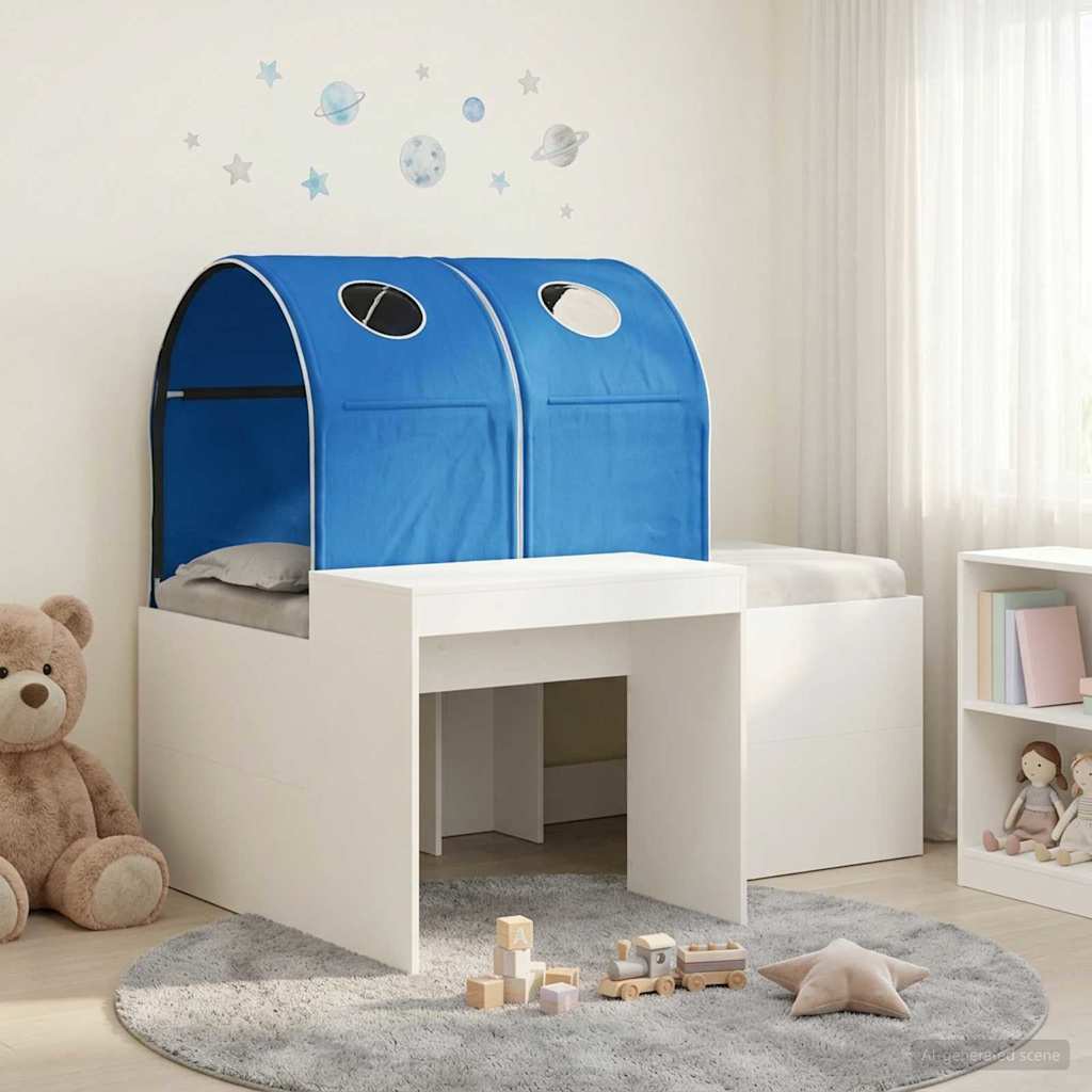Bed with Tunnel 3 pcs Engineered Wood White and blue