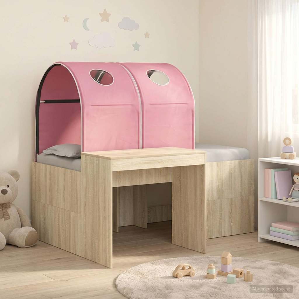 Bed with Tunnel 3 pcs Engineered Wood Sonoma oak and pink