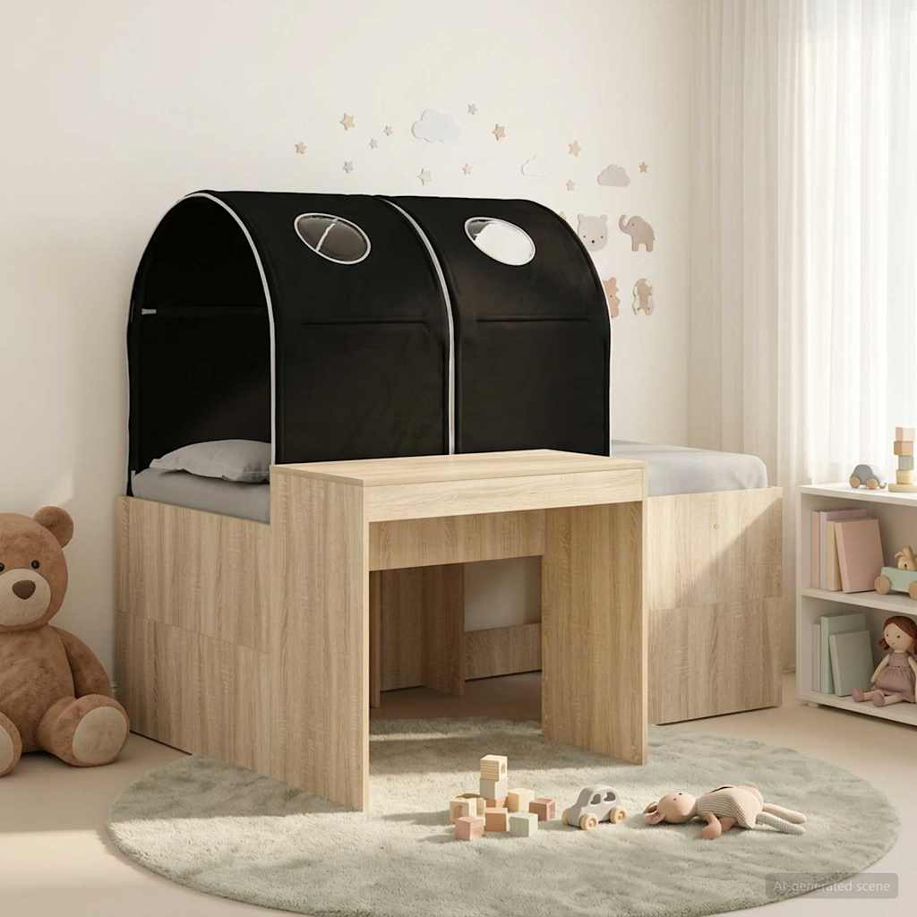Bed with Tunnel 3 pcs Engineered Wood Sonoma oak and black