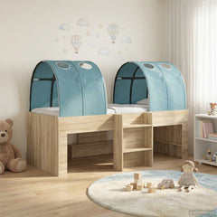 Kids' High Bed Frame with Tunnel 3 pcs Sonoma oak and light blue