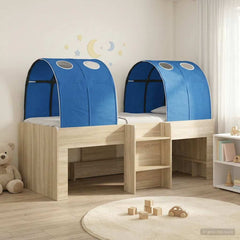 Kids' High Bed Frame with Tunnel 3 pcs Sonoma oak and blue
