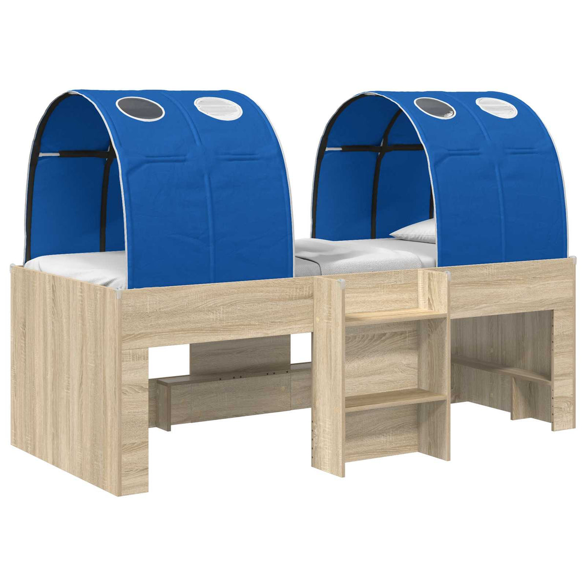 Kids' High Bed Frame with Tunnel 3 pcs Sonoma oak and blue