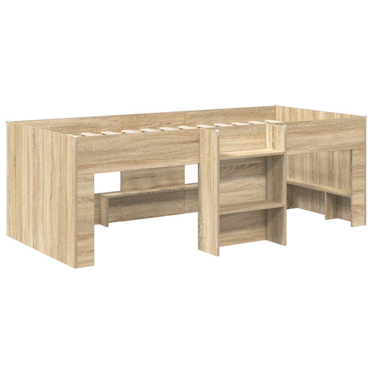 Kids' High Bed Frame with Tunnel 3 pcs Sonoma oak and blue