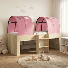 Kids' High Bed Frame with Tunnel 3 pcs Sonoma oak and pink