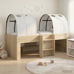 Kids' High Bed Frame with Tunnel 3 pcs Sonoma oak and white